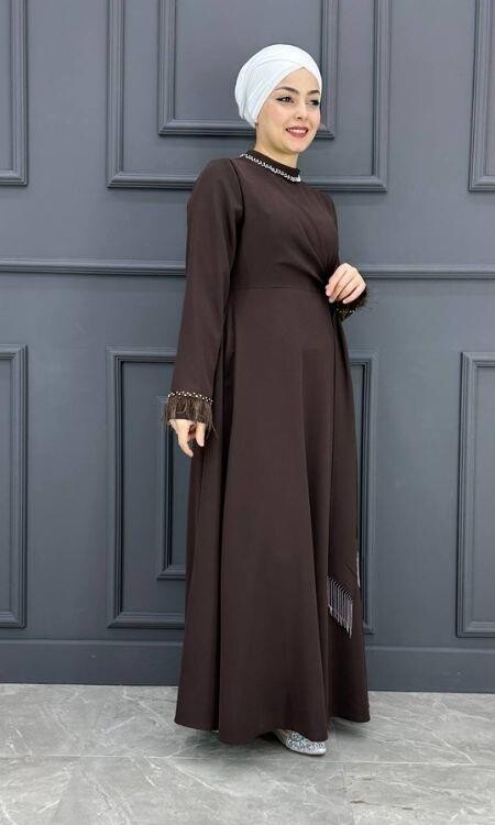 Kadın Bağlamalı Elbise KSR-6915-KAHVERENGİ - 2