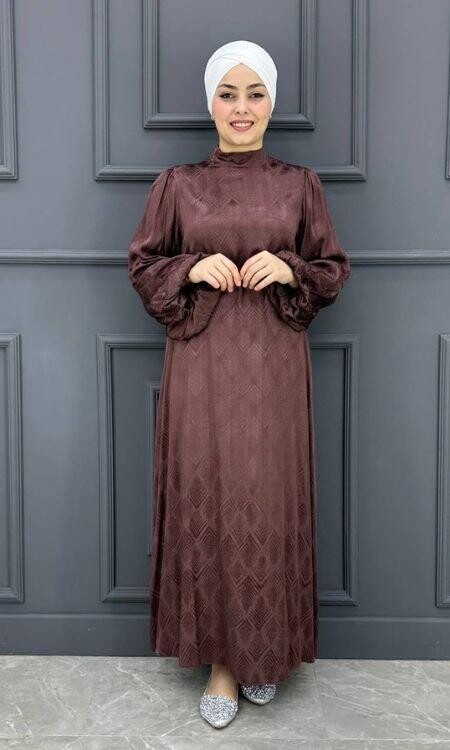 Kadın Jakarlı Elbise KSR-6900-KAHVERENGİ - 1