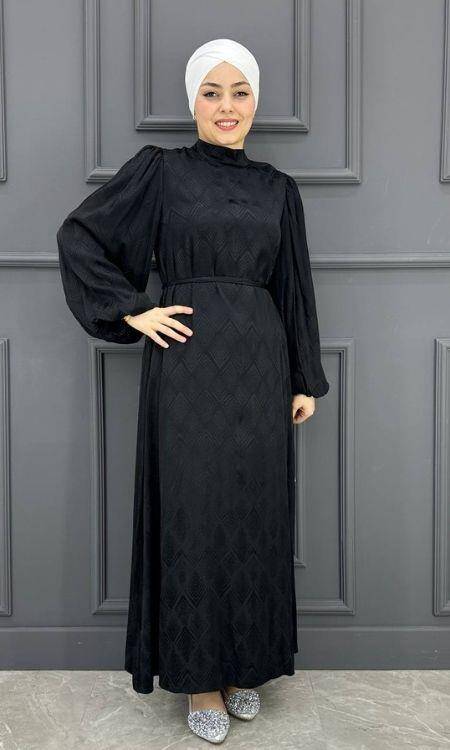 Kadın Jakarlı Elbise KSR-6900-SİYAH - 1
