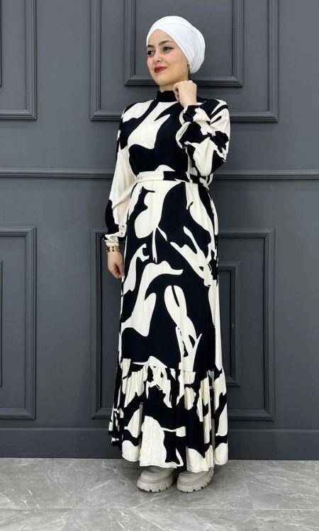 Kadın Karışık Desenli Elbise BYRV2024-2111-SİYAH - 3