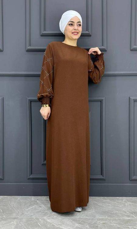 Kadın Kolları Taşlı Elbise ERY-603-TABA - 2