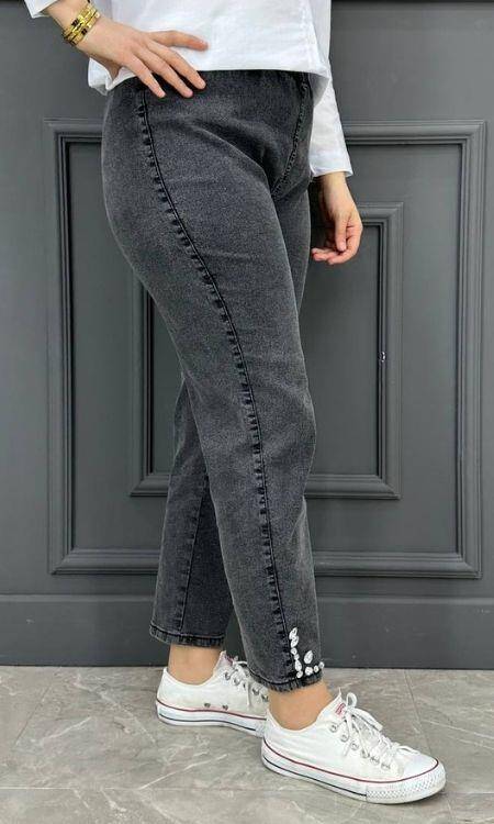 Kadın Paça Taş Detaylı Kot Pantolon MRV1500-FÜME - 2