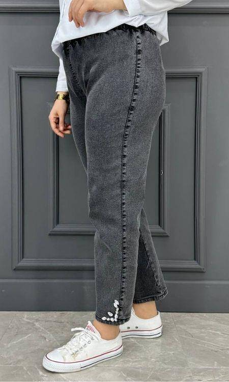 Kadın Paça Taş Detaylı Kot Pantolon MRV1500-FÜME - 3
