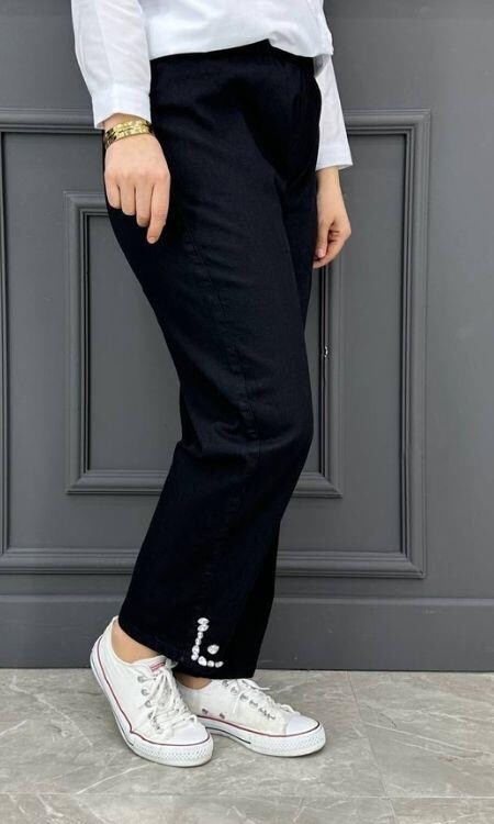 Kadın Paça Taş Detaylı Kot Pantolon MRV1500-SİYAH - 2