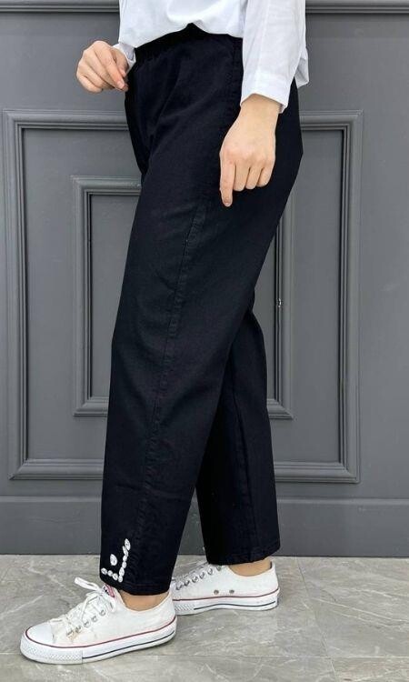Kadın Paça Taş Detaylı Kot Pantolon MRV1500-SİYAH - 3