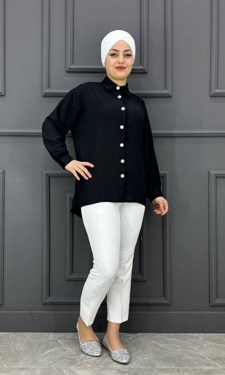 Kadın Yakalı Gömlek NV-695-SİYAH - 1