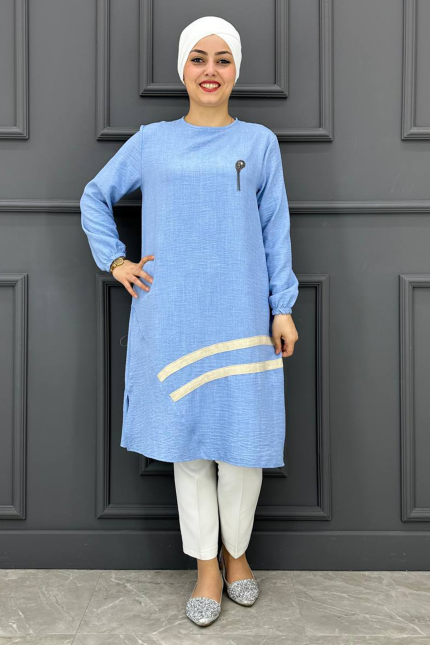 Kadın Kombin Geçişli Tesettür Tunik MDE24210570-080-Buz Mavisi