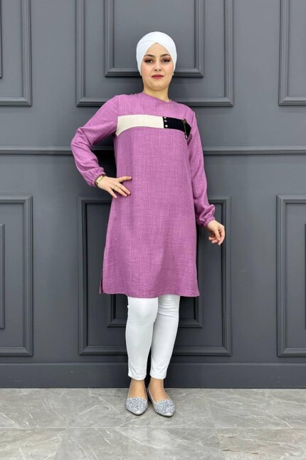 Kadın Sallantı Aksesuarlı Kombin TesettürTunik MDE24200233-080-Gül Kurusu