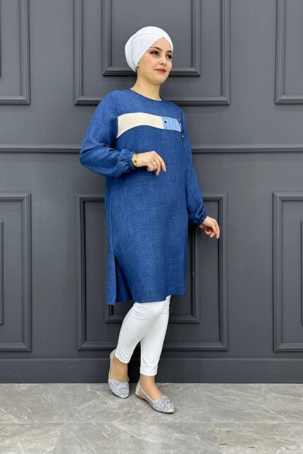 Kadın Sallantı Aksesuarlı Kombin TesettürTunik MDE24200233-080-İndigo