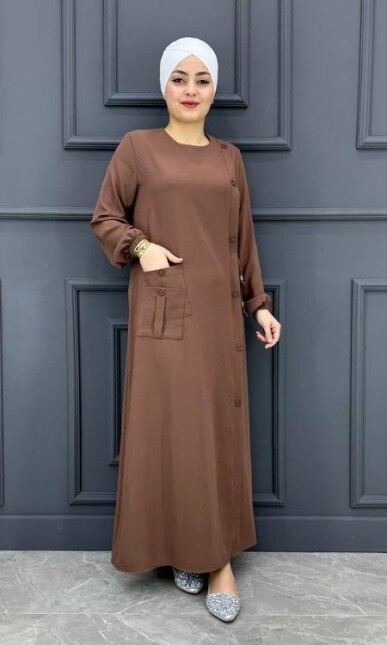 Kadın Sipace Cepli  Detaylı Elbise EJD2024-10-VİZON