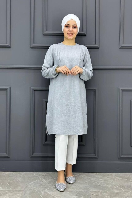 Kadın Nervür Ve Tak Detaylı Tesettür Tunik MDE24200221-080-Gri