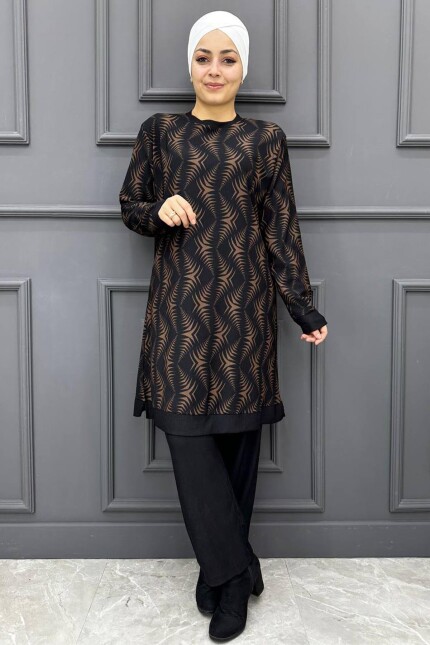 Kadın Zigzag Desenli İkili Takım ESLY24K-1004-KAHVERENGİ