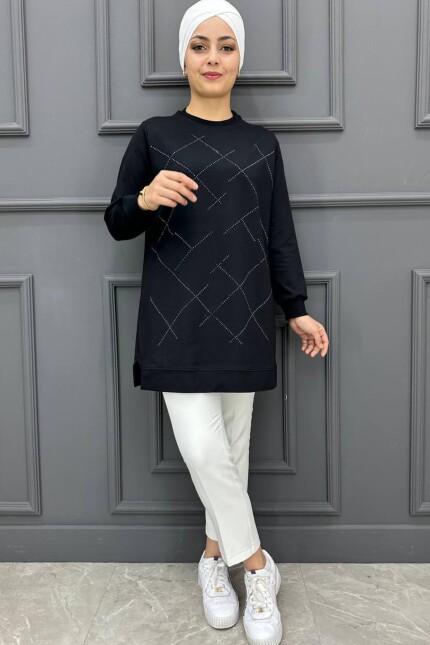 Kadın Kare Taş Detaylı Tesettür Tunik MDE24K10711-050-SİYAH