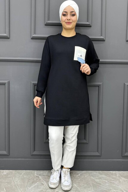 Kadın Cep Görünümlü Tesettür Tunik 253-SİYAH