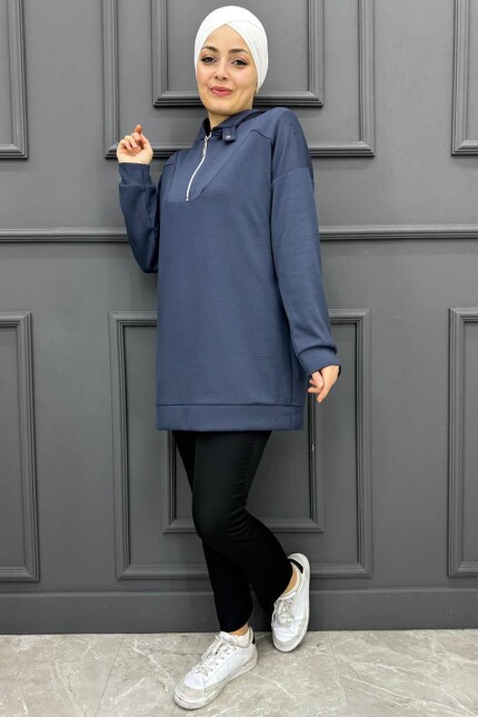 Kadın Oysho Yaka Fermuarlı Apoletli Tunik 286-FÜME